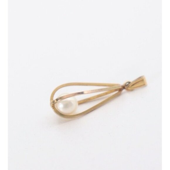 Handmade Ladies Unmarked 14K Yellow Gold Wire Caged Ocean Pearl Pendant Vintage - Picture 4 of 8